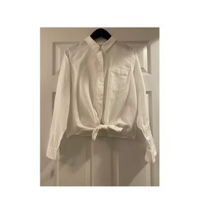 Madewell button down front tie white shirt